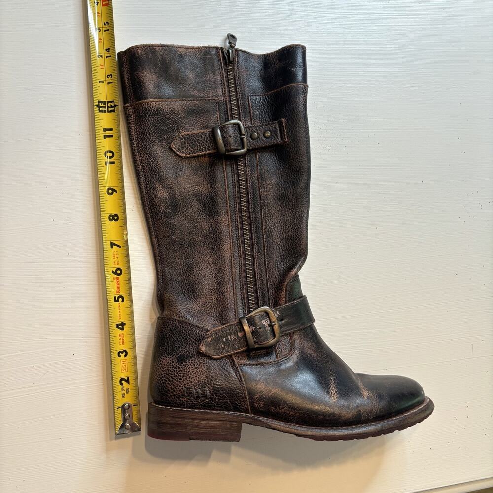 Bed Stu Cobbler Boots 8.5 Tall Riding Boots Distressed Brown Leather Zip Buckle - Picture 14 of 14